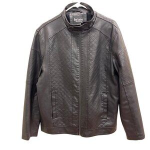 Bleau Grandeur Faux Leather Moto Jacket Quilted With Zip Pockets Men's Black Siz